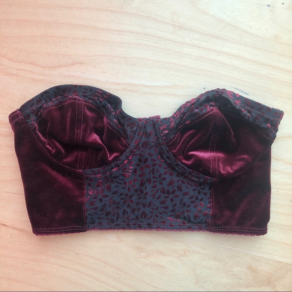 silence +noise deep red velvet bandeau/bralette XS